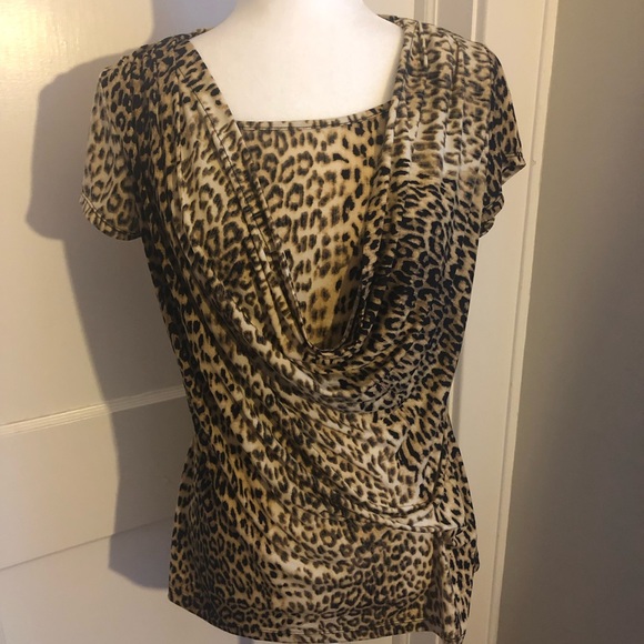 Anne Klein Leopard Print Top with Cowl Neck Sz. Lg - Picture 1 of 4